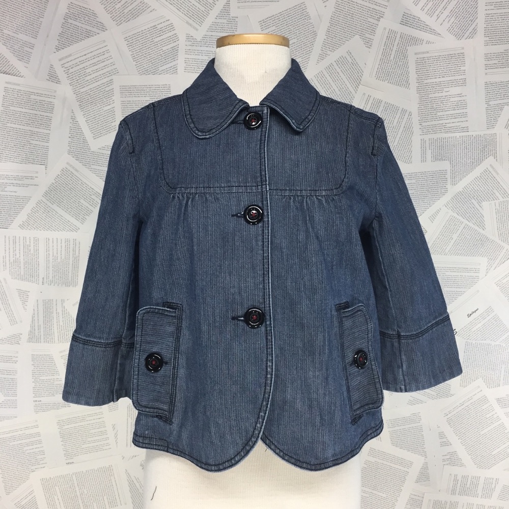 Cropped Denim Jean Jacket 3/4 Sleeve Loft Size 8